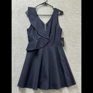 Lulus Dress Womens Large  Blue Sleeveless Fit and Flare Zip  Mini Ruffle